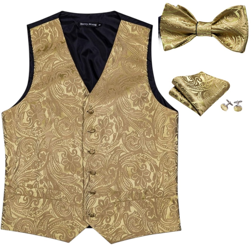 Gold Paisley Silk Vest Set